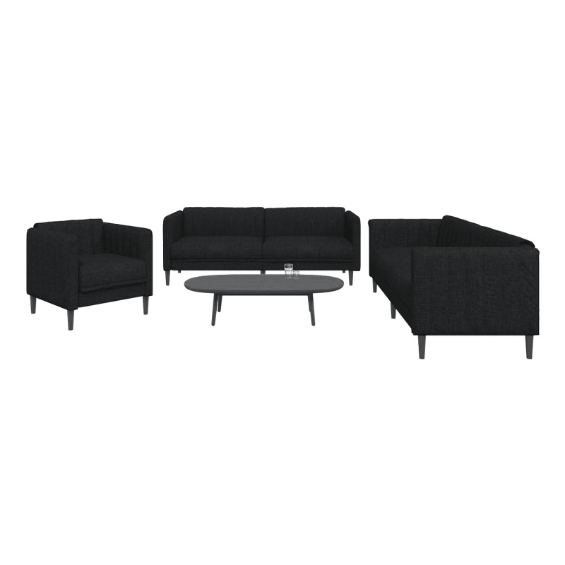 Bowery Hill Contemporary Durable Sofa Set in Black Polyester