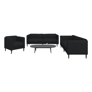Bowery Hill Contemporary Durable Sofa Set in Black Polyester