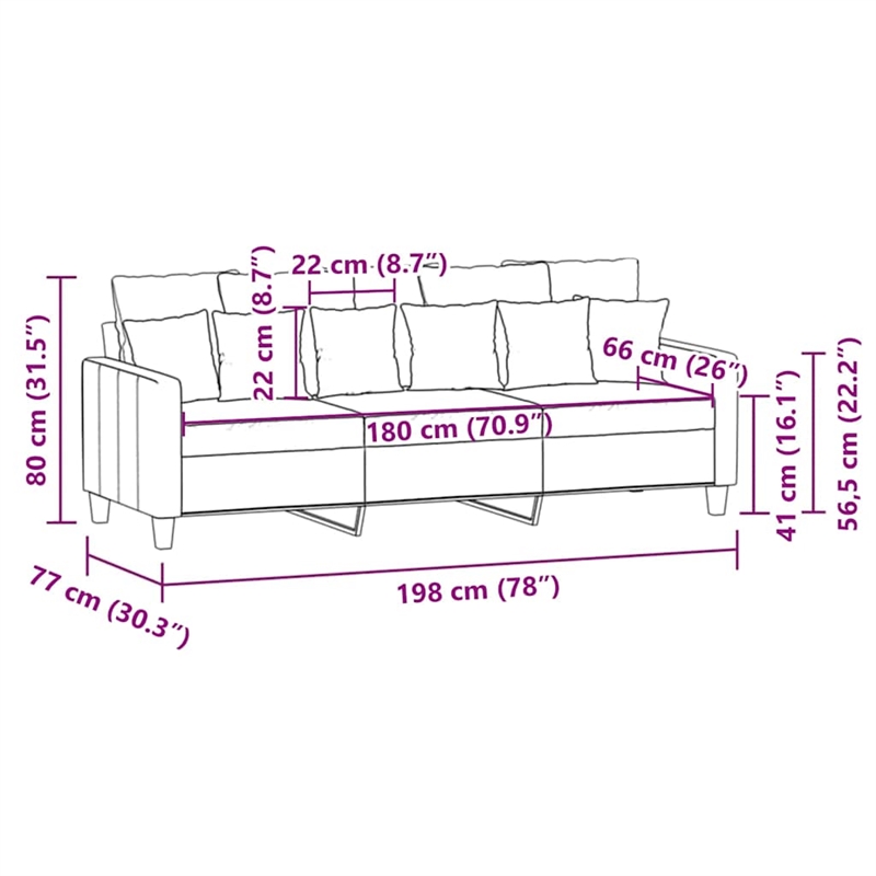 Bowery Hill Contemporary Polyester 3-Seater Sofa in Light Gray