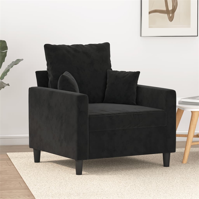 Bowery Hill Contemporary Single Sofa Chair in Black Polyester Velvet