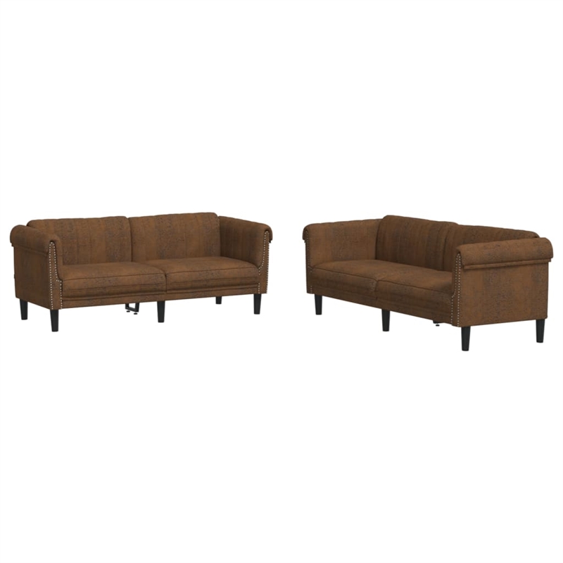 Bowery Hill Contemporary Wooden Sofa Set in Brown Finish Polyester