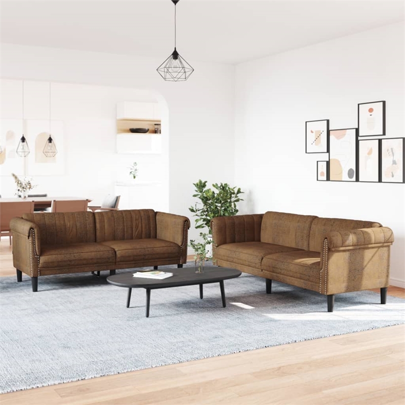 Bowery Hill Contemporary Wooden Sofa Set in Brown Finish Polyester