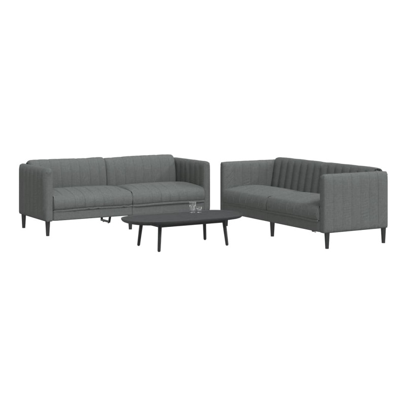 Bowery Hill Solid Wood Medium Sofa Set in Dark Grey Polyester