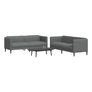 Bowery Hill Solid Wood Medium Sofa Set in Dark Grey Polyester