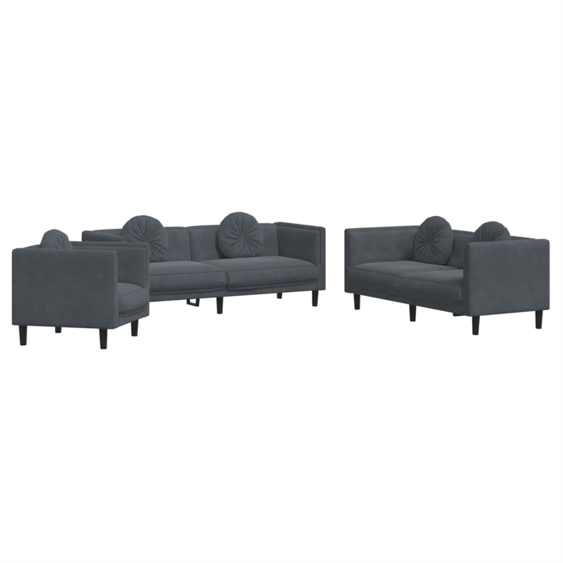 Bowery Hill Contemporary Sofa Set in Dark Grey Polyester Velvet