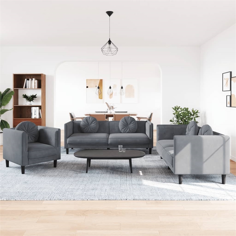 Bowery Hill Contemporary Sofa Set in Dark Grey Polyester Velvet