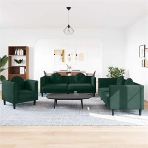 Bowery Hill Contemporary 3 Pieces Sofa Set in Dark Green Velvet