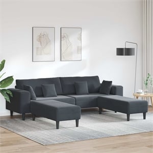 Bowery Hill Contemporary 3 Pcs Velvet Sofa with Cushion in Dark Grey
