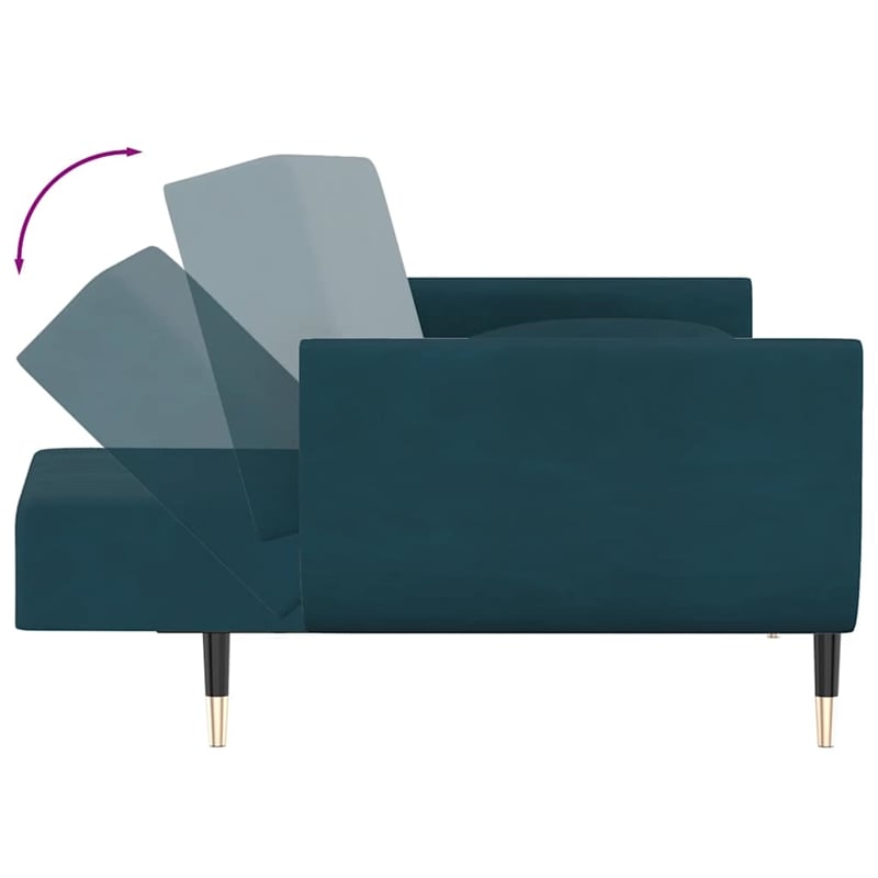 Bowery Hill Contemporary Convertible 2-Seater Sofa Bed in Blue Velvet