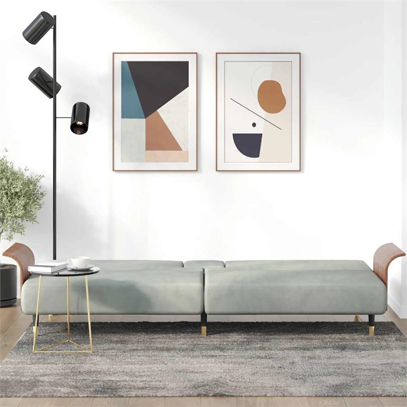 Bowery Hill Contemporary Large Sofa Bed in Light Gray Polyester Velvet