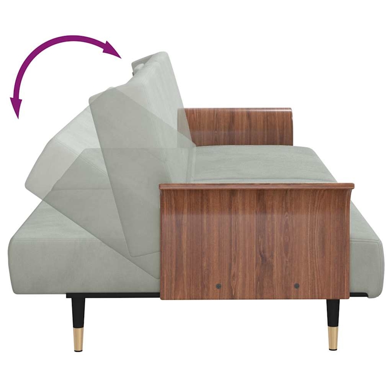 Bowery Hill Contemporary Large Sofa Bed in Light Gray Polyester Velvet