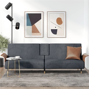 Bowery Hill Contemporary Full Sofa Bed in Dark Grey Finish Velvet