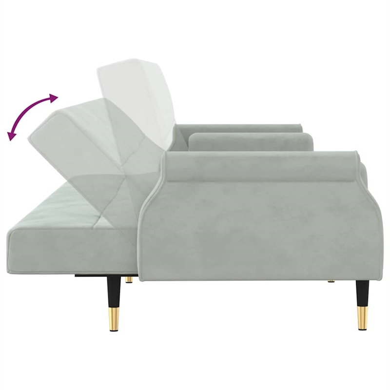 Bowery Hill Contemporary Sofa Bed in Light Gray Polyester Velvet