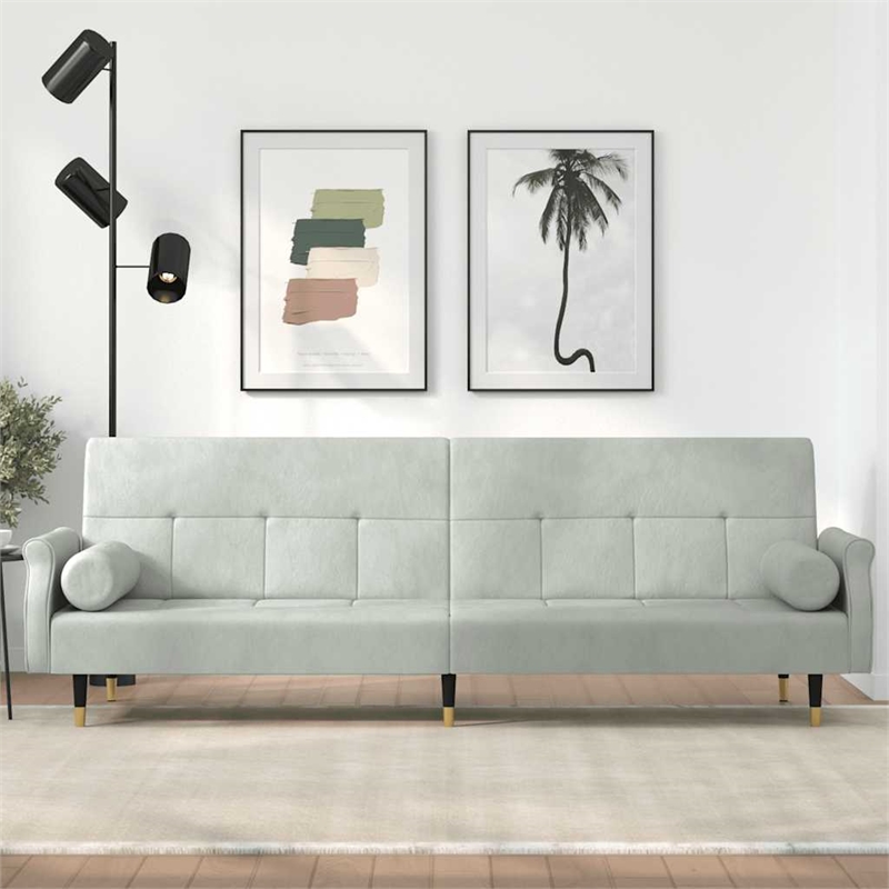 Bowery Hill Contemporary Sofa Bed in Light Gray Polyester Velvet