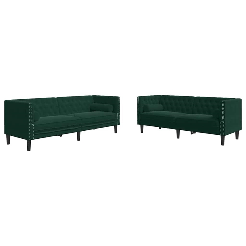 Bowery Hill Contemporary Polyester Chesterfield Sofa Set in Brown
