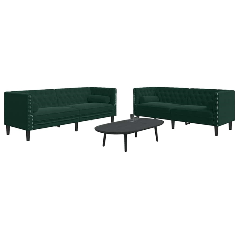 Bowery Hill Contemporary Polyester Chesterfield Sofa Set in Brown