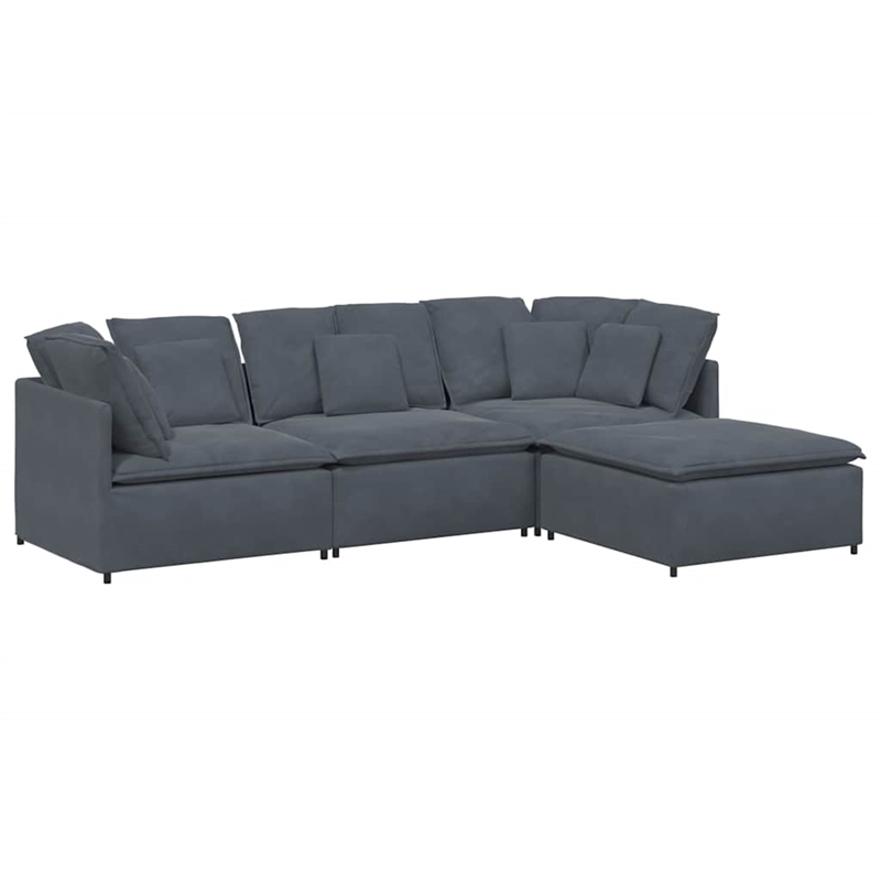 Bowery Hill Contemporary Modular Sofa in Dark Gray Polyester Velvet