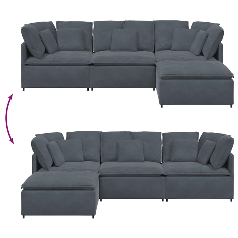 Bowery Hill Contemporary Modular Sofa in Dark Gray Polyester Velvet