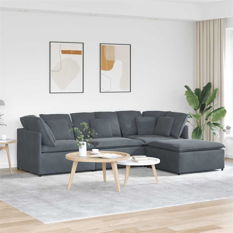 Bowery Hill Contemporary Modular Sofa in Dark Gray Polyester Velvet