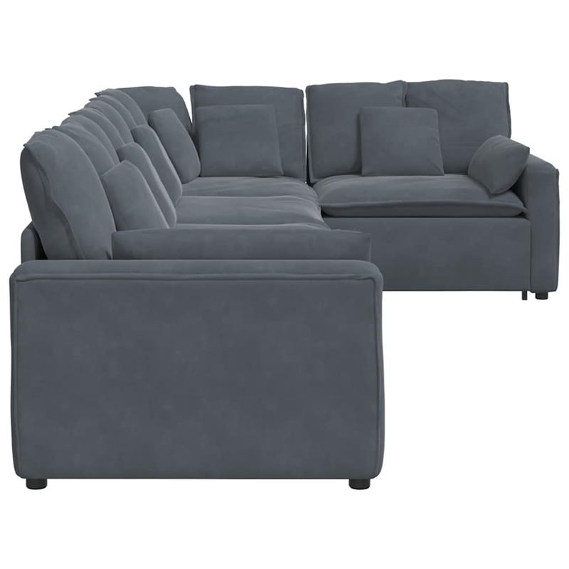 Bowery Hill Modular L-Shaped Sofa in Dark Grey Velvet Polyester