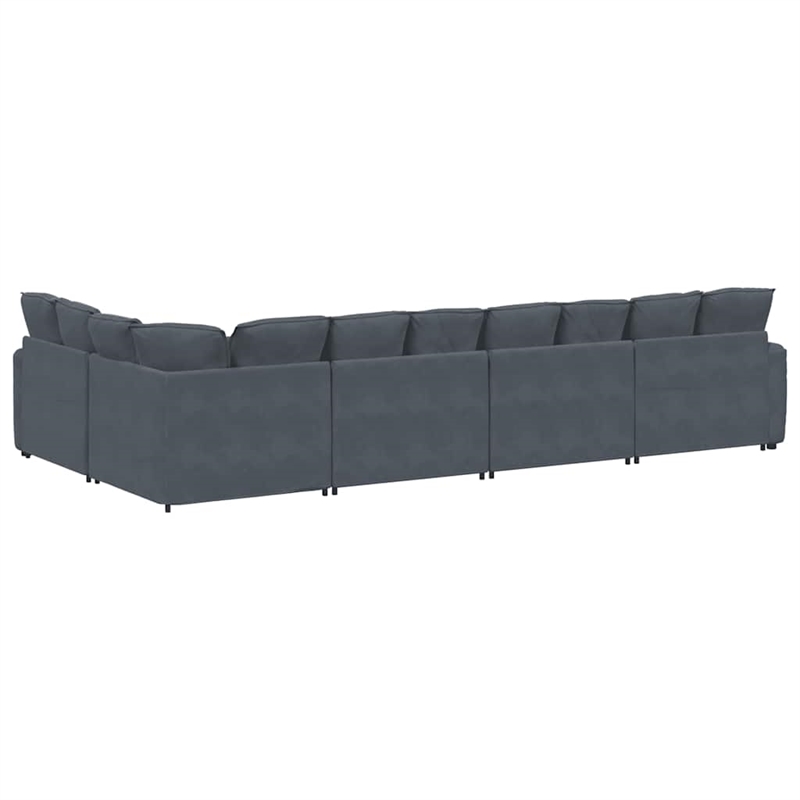 Bowery Hill Modular L-Shaped Sofa in Dark Grey Velvet Polyester