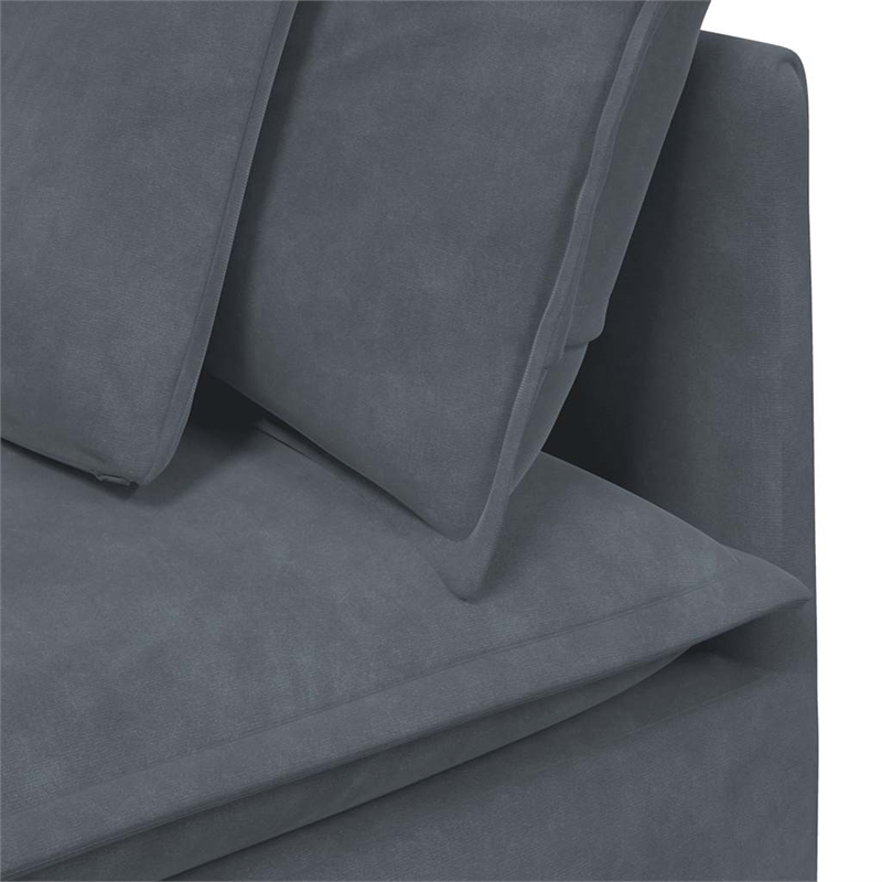 Bowery Hill Modular L-Shaped Sofa in Dark Grey Velvet Polyester