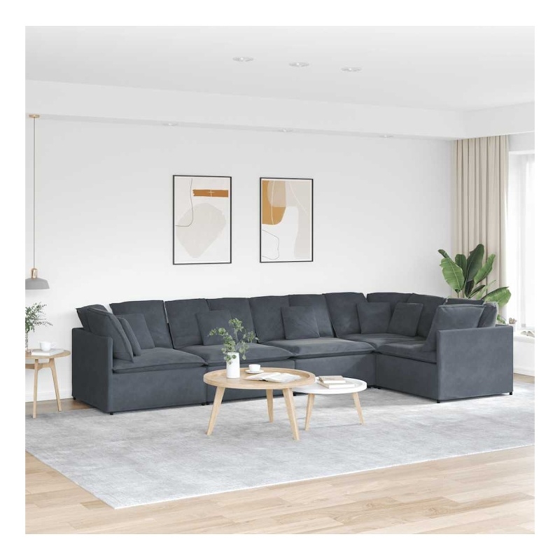 Bowery Hill Contemporary Modular Sofa in Dark Gray Finish Velvet
