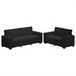 Bowery Hill Contemporary 2-Piece Rectangular Sofa Set in Black Velvet