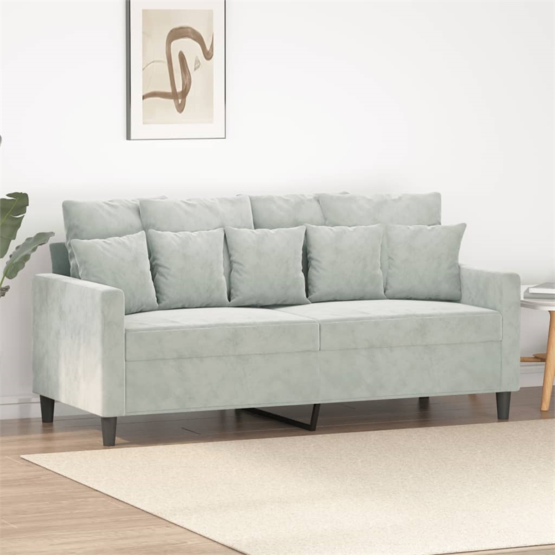 Bowery Hill Metal 2-Seater Sofa in Light Grey Polyester Velvet