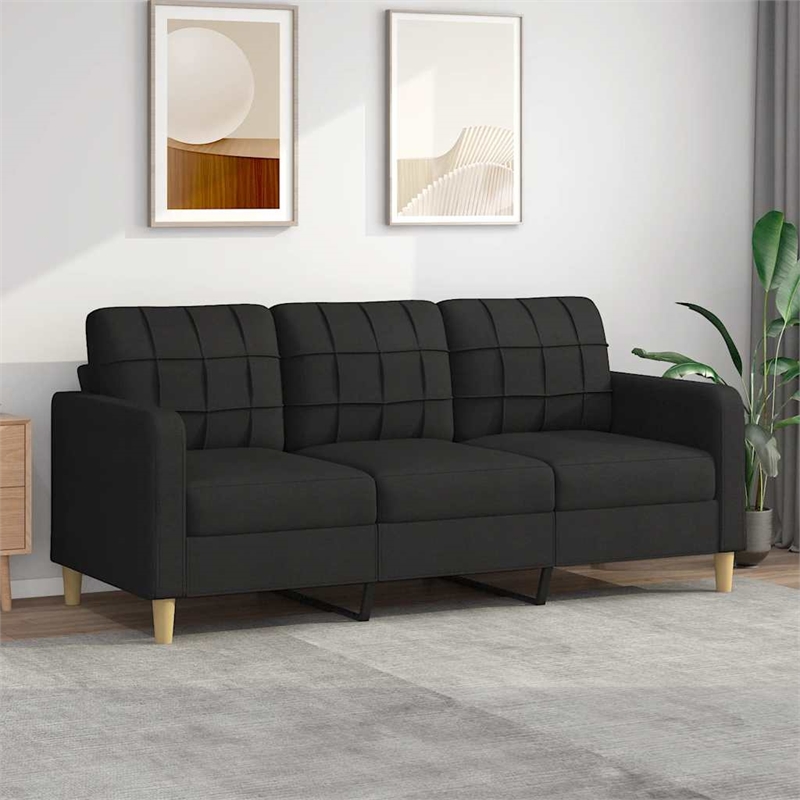 Bowery Hill Contemporary Metal 3-Seater Sofa in Black Fabric