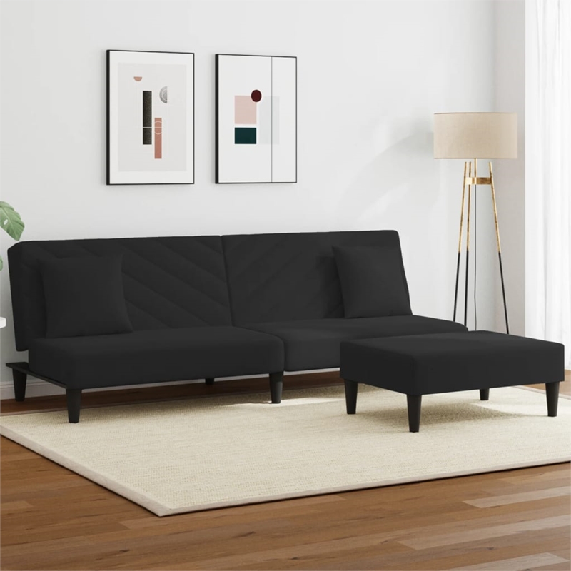 Bowery Hill Contemporary Standard Sofa Set in Black Polyester
