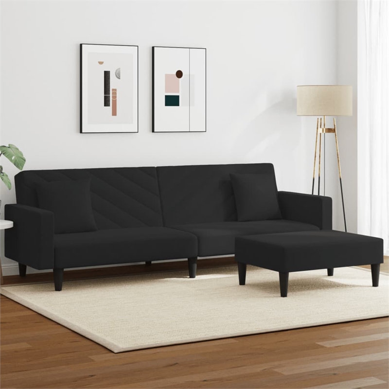 Bowery Hill Contemporary Large Sofa Set in Black Polyester Velvet