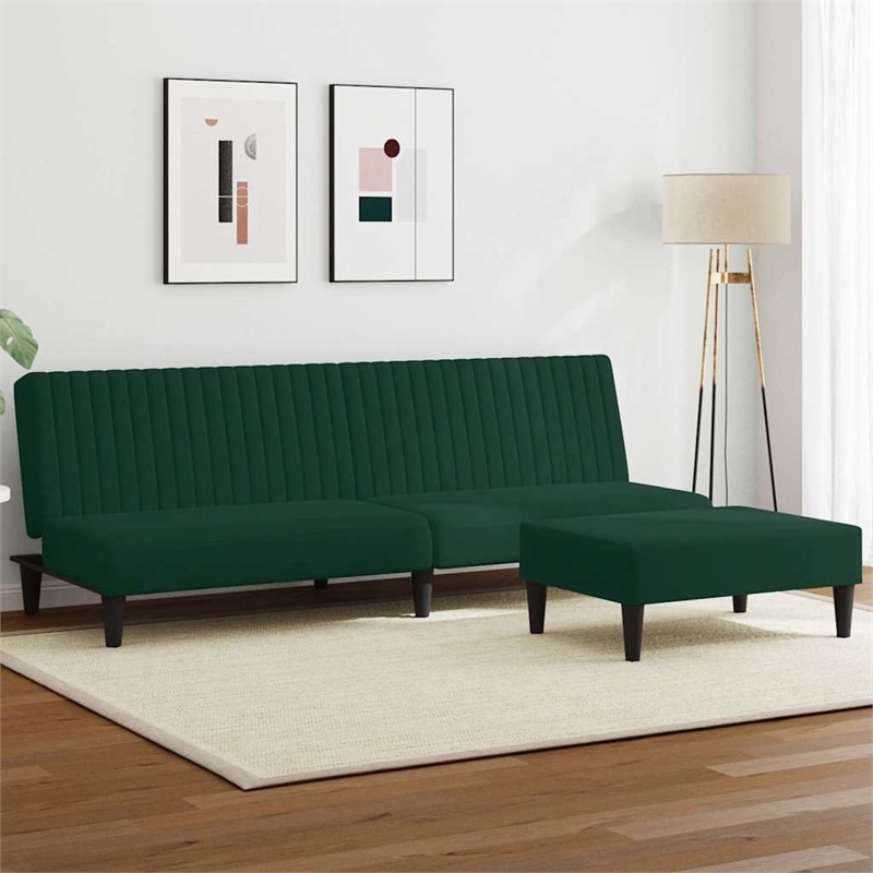 Bowery Hill Contemporary Compact Sofa Set in Dark Green Polyester Velvet