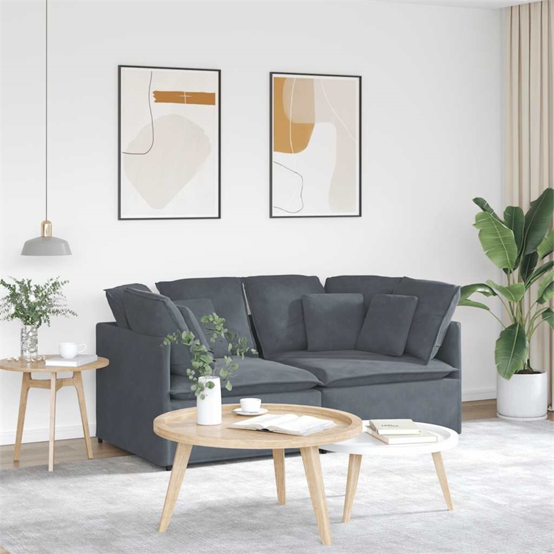 Bowery Hill Contemporary Oversized Modular Sofa in Dark Grey Velvet