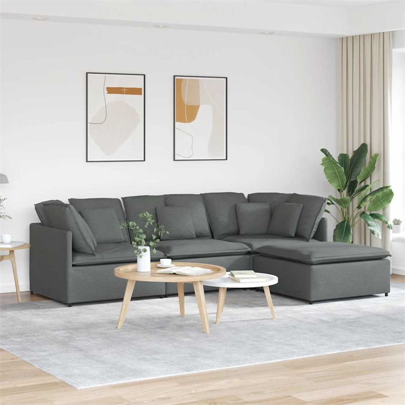 Bowery Hill Contemporary Large Modular Sofa in Dark Grey Fabric