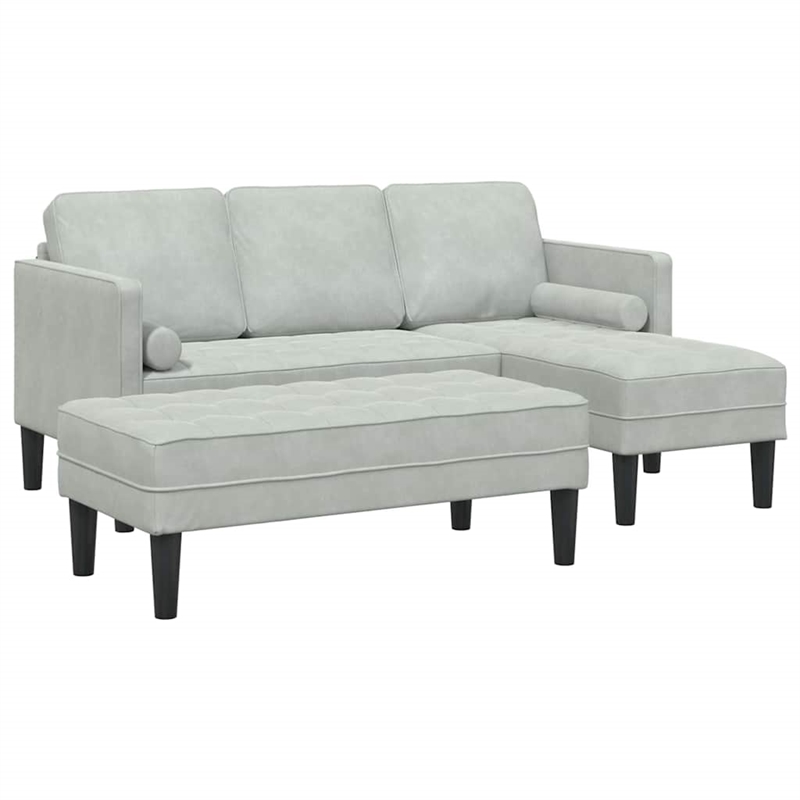 Bowery Hill Contemporary 2 Pcs Sectional Sofa Set in Light Gray Velvet