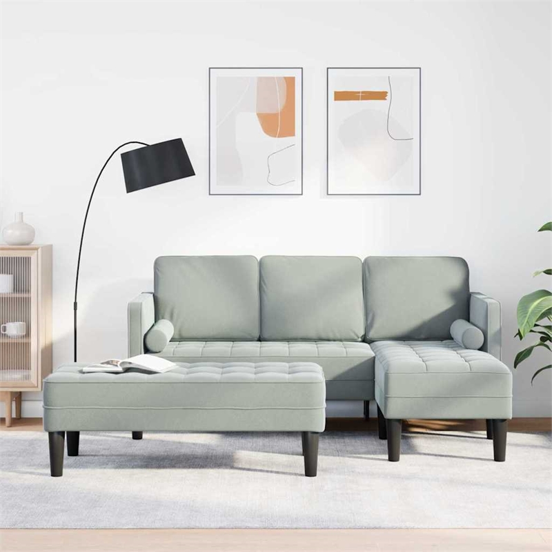 Bowery Hill Contemporary 2 Pcs Sectional Sofa Set in Light Gray Velvet