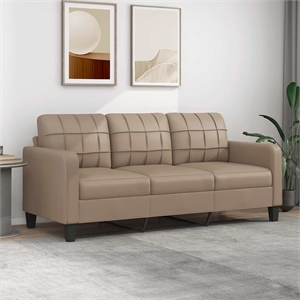 Bowery Hill Durable Faux Leather 3-Seater Sofa in Cappuccino