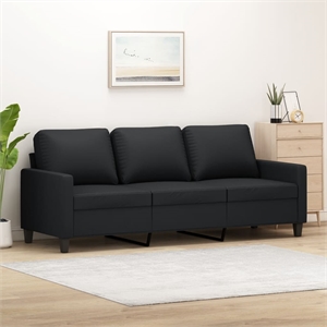 Bowery Hill Contemporary Faux Leather 3-Seater Sofa in Black