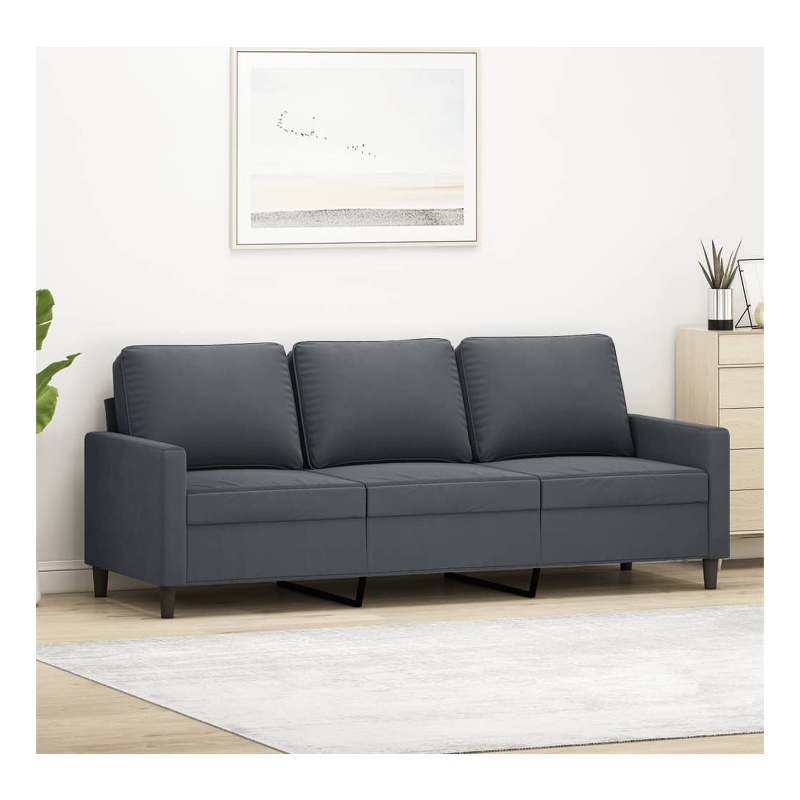 Bowery Hill Contemporary Metal 3-Seater Sofa in Dark Gray Velvet