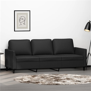 Bowery Hill Contemporary Faux Leather 3-Seater Sofa in Black