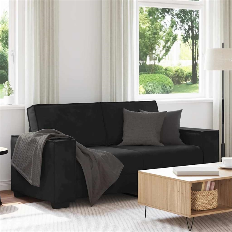 Bowery Hill Contemporary 2-Seater Sofa in Black Finish Velvet
