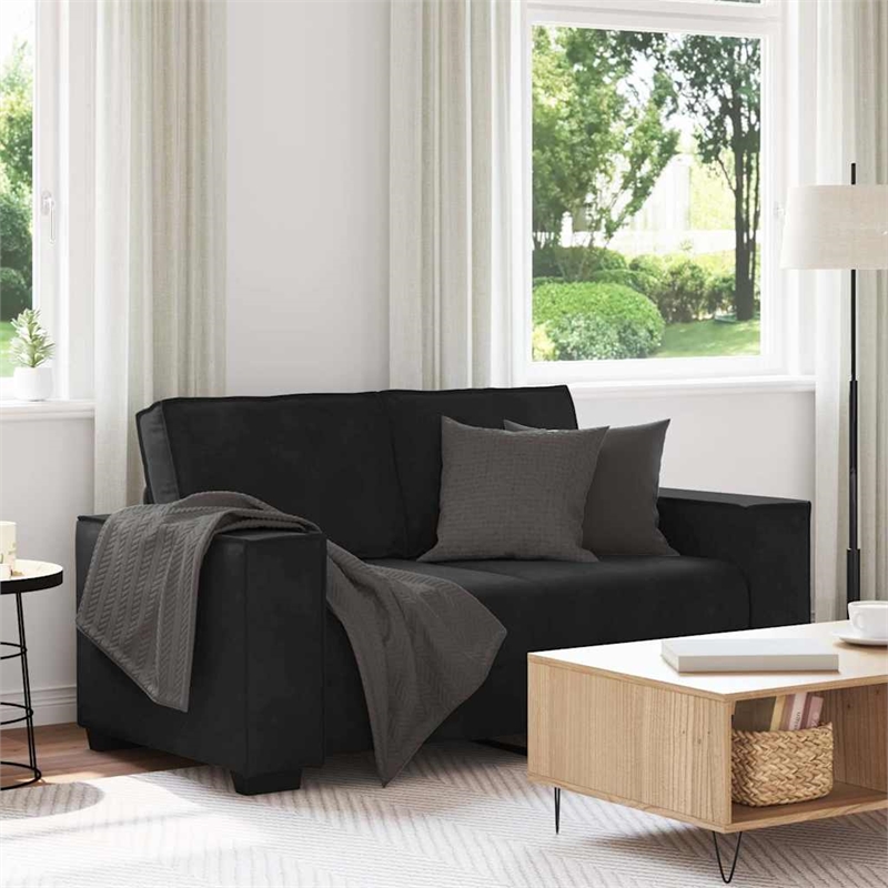 Bowery Hill Contemporary Velvet 2-Seater Sofa in Black Finish