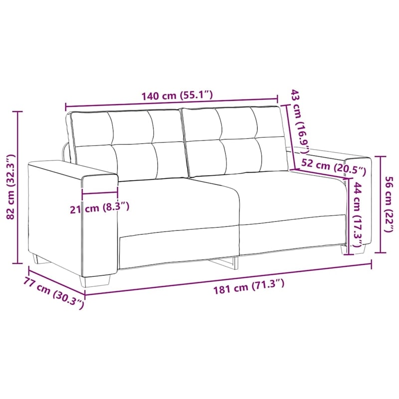 Bowery Hill Contemporary Polyester 2-Seater Loveseat Sofa in Black