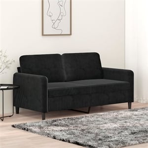 Bowery Hill Contemporary Metal 2-Seater Sofa in Black Polyester Velvet