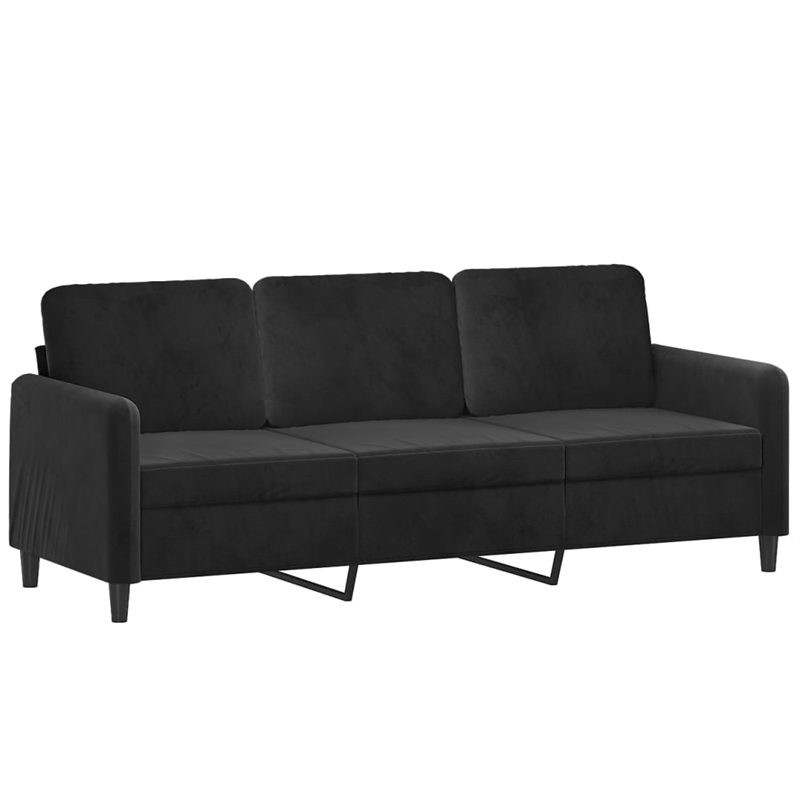 Bowery Hill Contemporary Metal 3-Seater Sofa in Black Velvet