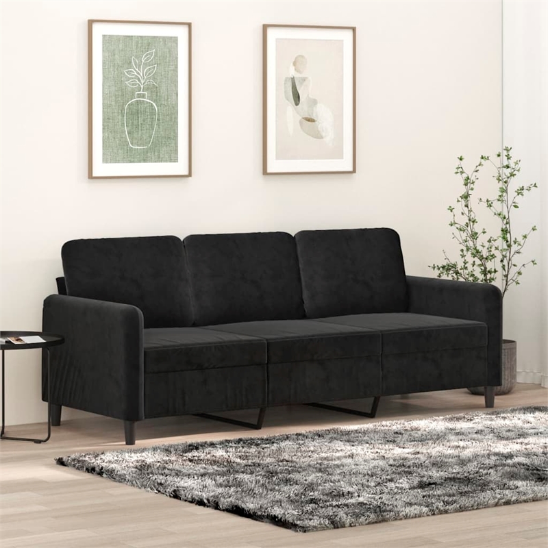 Bowery Hill Contemporary Metal 3-Seater Sofa in Black Velvet