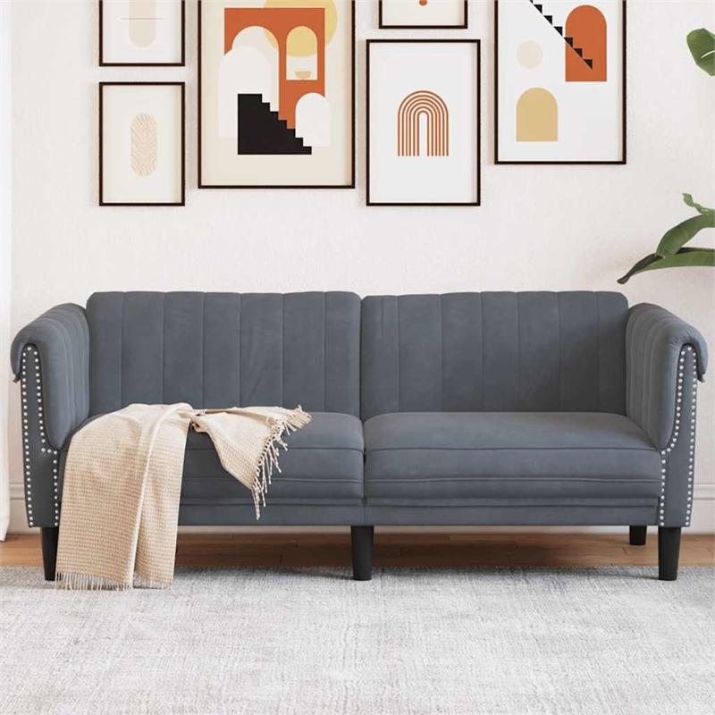 Bowery Hill Contemporary Sofa in Dark Grey Finish Polyester Velvet