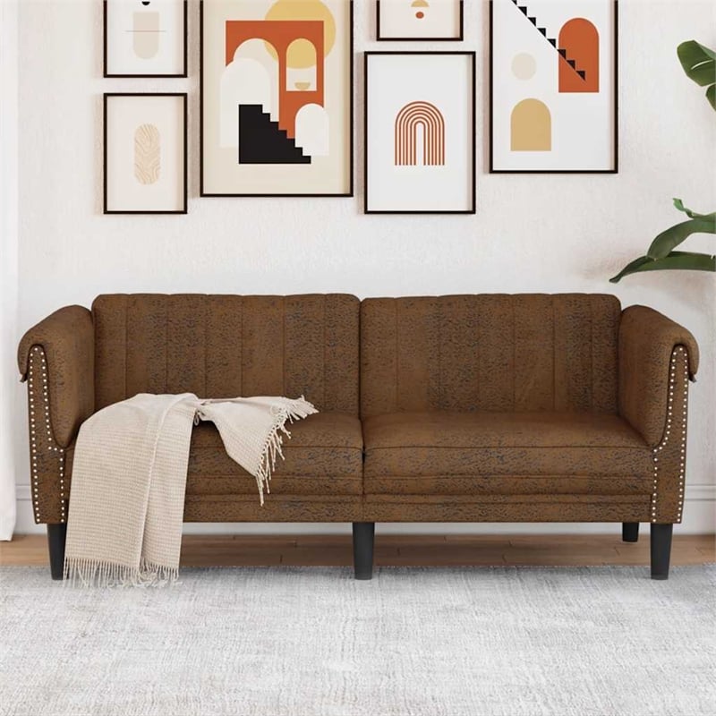 Bowery Hill Modern / Contemporary Sofa in Brown Faux Suede Leather