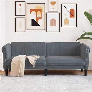 Bowery Hill Contemporary Sofa in Dark Grey Finish Polyester Velvet
